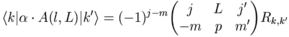\langle k|\alpha\cdot A( l, L)|k' \rangle=(-1)^{j-m}\begin{pmatrix}j & L &j'\\ -m & p & m'\end{pmatrix}R_{k,k'}